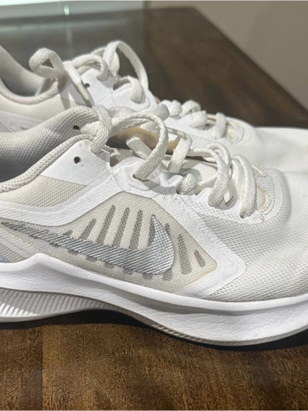 Nike White and Silver Women's Athletic Running Shoes